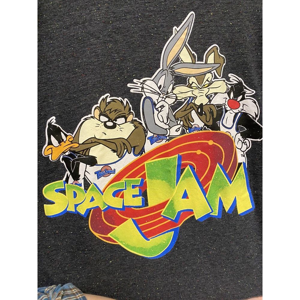 Space Jam Women's Graphic‎ T Shirt Gray Color Speckles Size Large